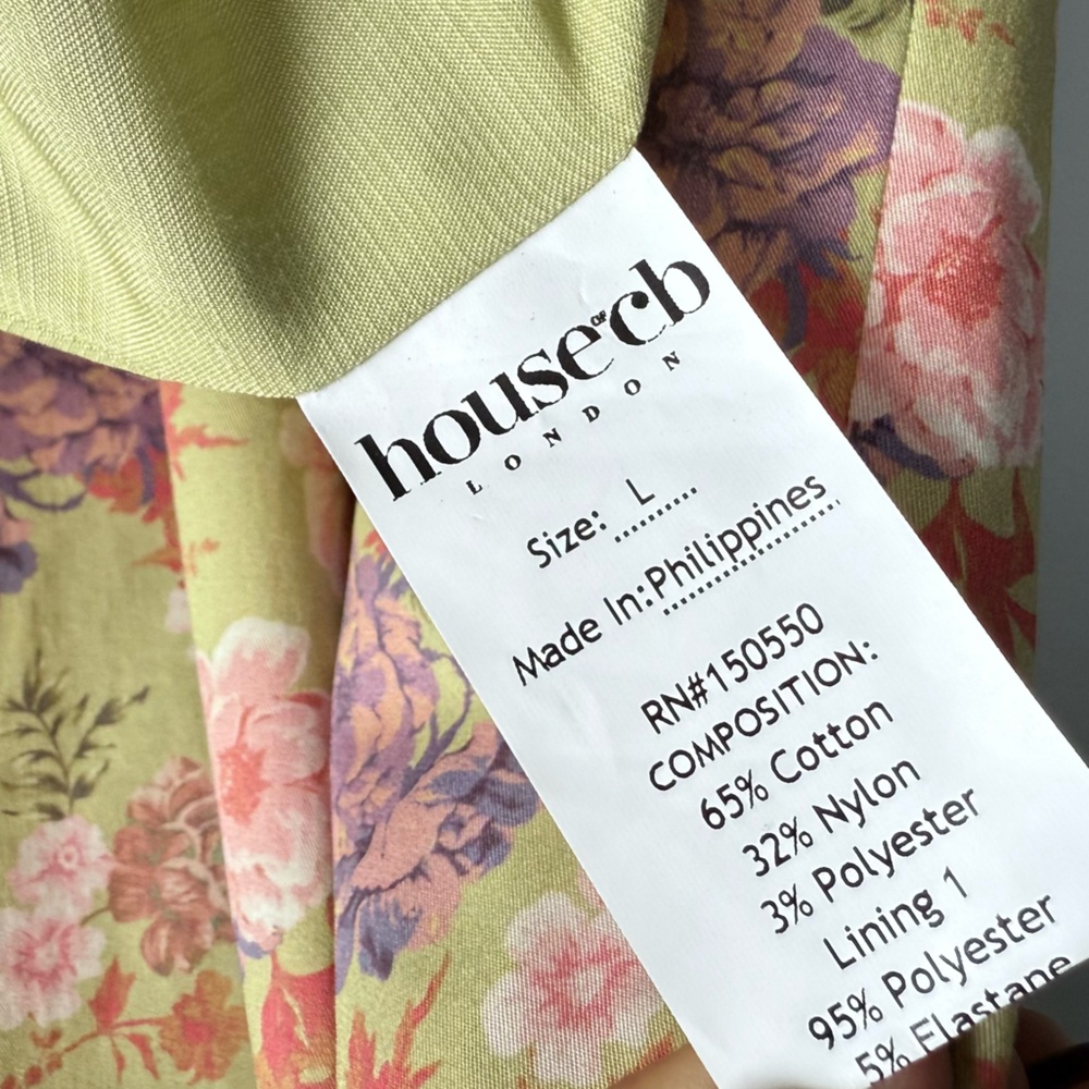 House of CB TALLULAH Peony Print Puff Sleeve Midi Sundress L Cottagecore Peasant - Picture 12 of 16